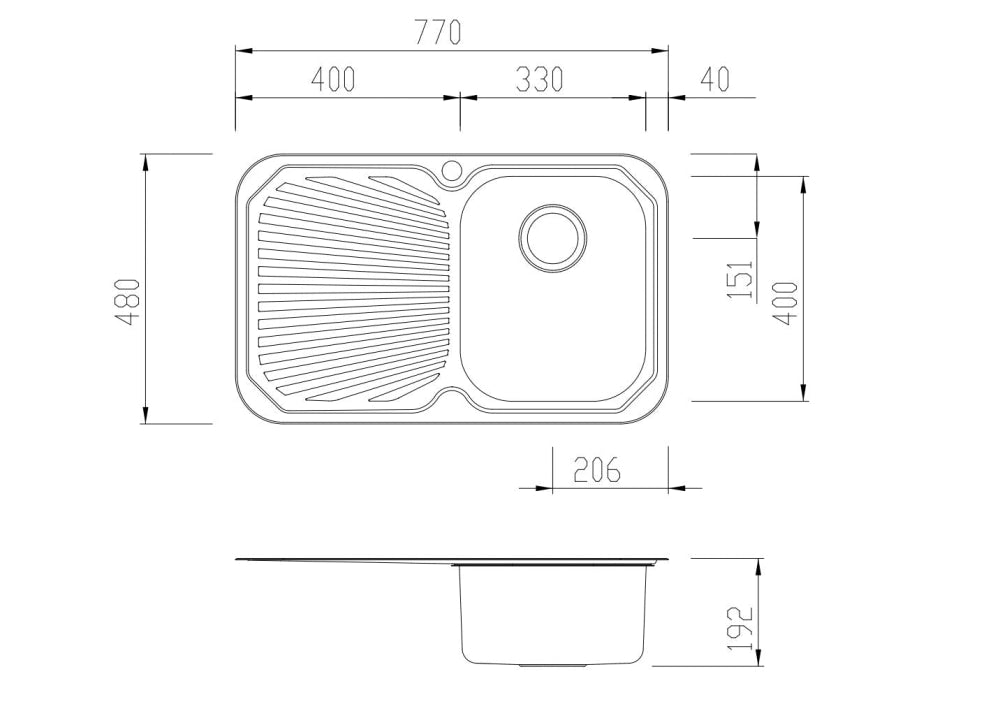 Oliveri Pe322 Petite Single Bowl Left Hand Drainer Topmount Sink Top Mounted Kitchen Sinks