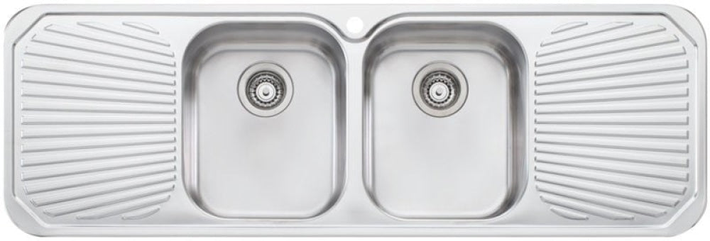 Oliveri Pe353 Petite Double Bowl With Drainer Topmount Sink Top Mounted Kitchen Sinks