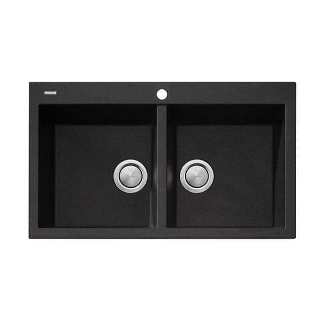 Oliveri Santorini St-Bl1564 Double Bowl Black Granite Kitchen Sink Sinks