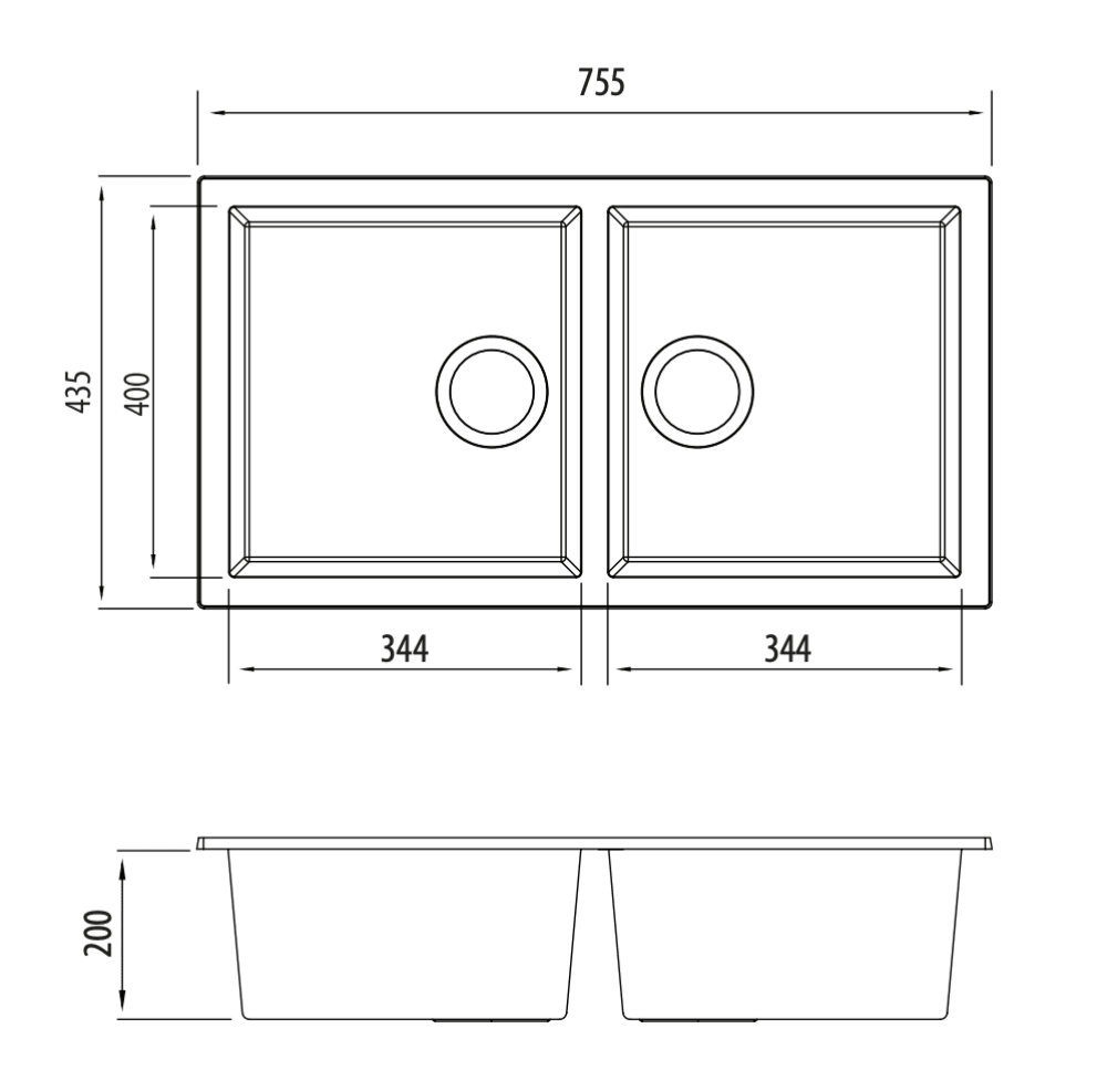 Oliveri Santorini St-Bl1573U Double Bowl Black Granite Undermount Sink Kitchen Sinks