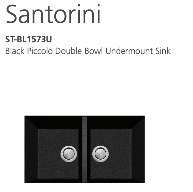 Oliveri Santorini St-Bl1573U Double Bowl Black Granite Undermount Sink Kitchen Sinks