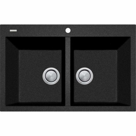 Oliveri Santorini St-Bl1574 Piccolo Double Bowl Black Granite Kitchen Sink Sinks