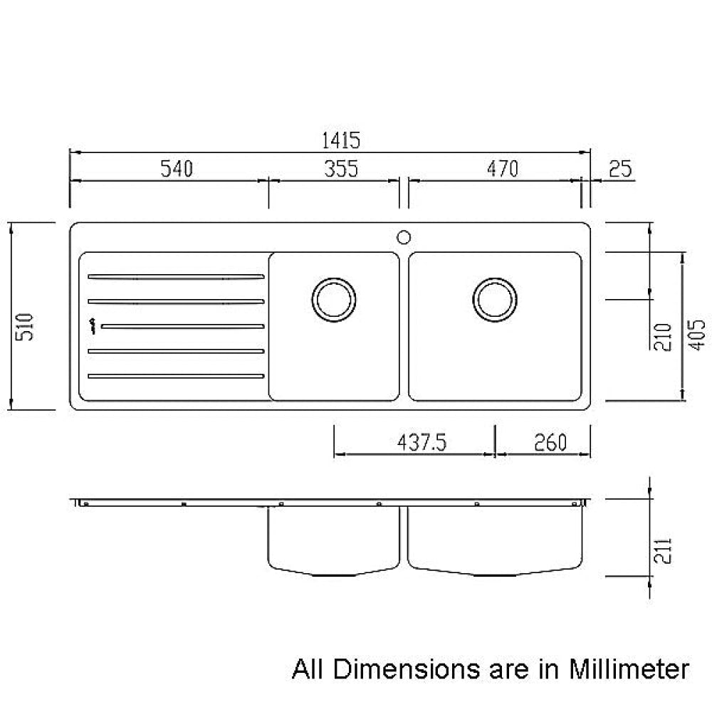 Oliveri Sn1012 Sonetto 1 And 3/4 Bowl Left Hand Drainer Topmount Sink Top Mounted Kitchen Sinks