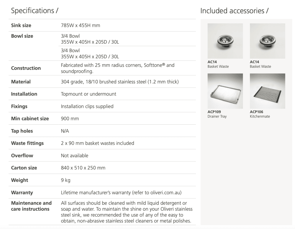 Oliveri Sn63Tu Sonetto Double Bowl Sink - In Stock Undermount Kitchen Sinks