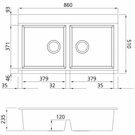 Oliveri St-Bl1566Gtkit Santorini Double Bowl Black Granite Sink With Glass Top Kitchen Sinks