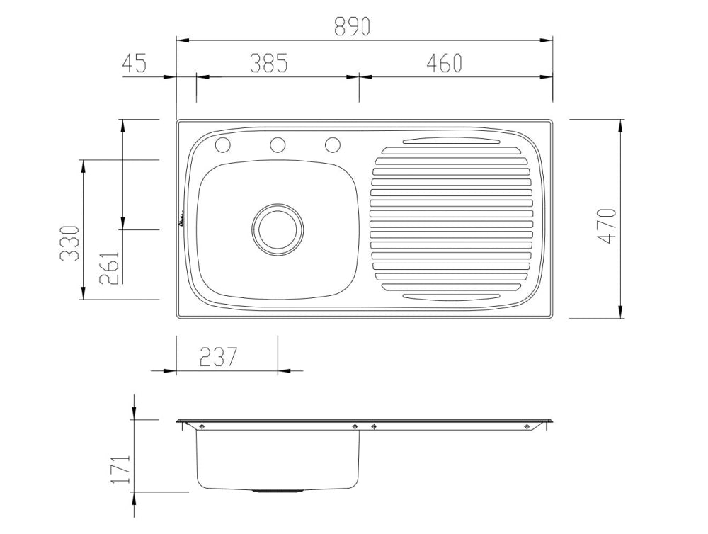 Oliveri Uf01 Ultraform Single Bowl Right Hand Drainer Topmount Sink Top Mounted Kitchen Sinks