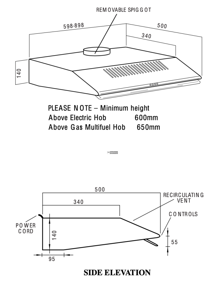 Omega K296/2 Cm.90 90Cm White Fixed Rangehood Rangehoods