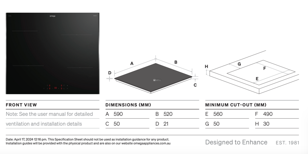 Omega Occ604Tz 60Cm Ceramic Cooktop Touch Controls - Special Order