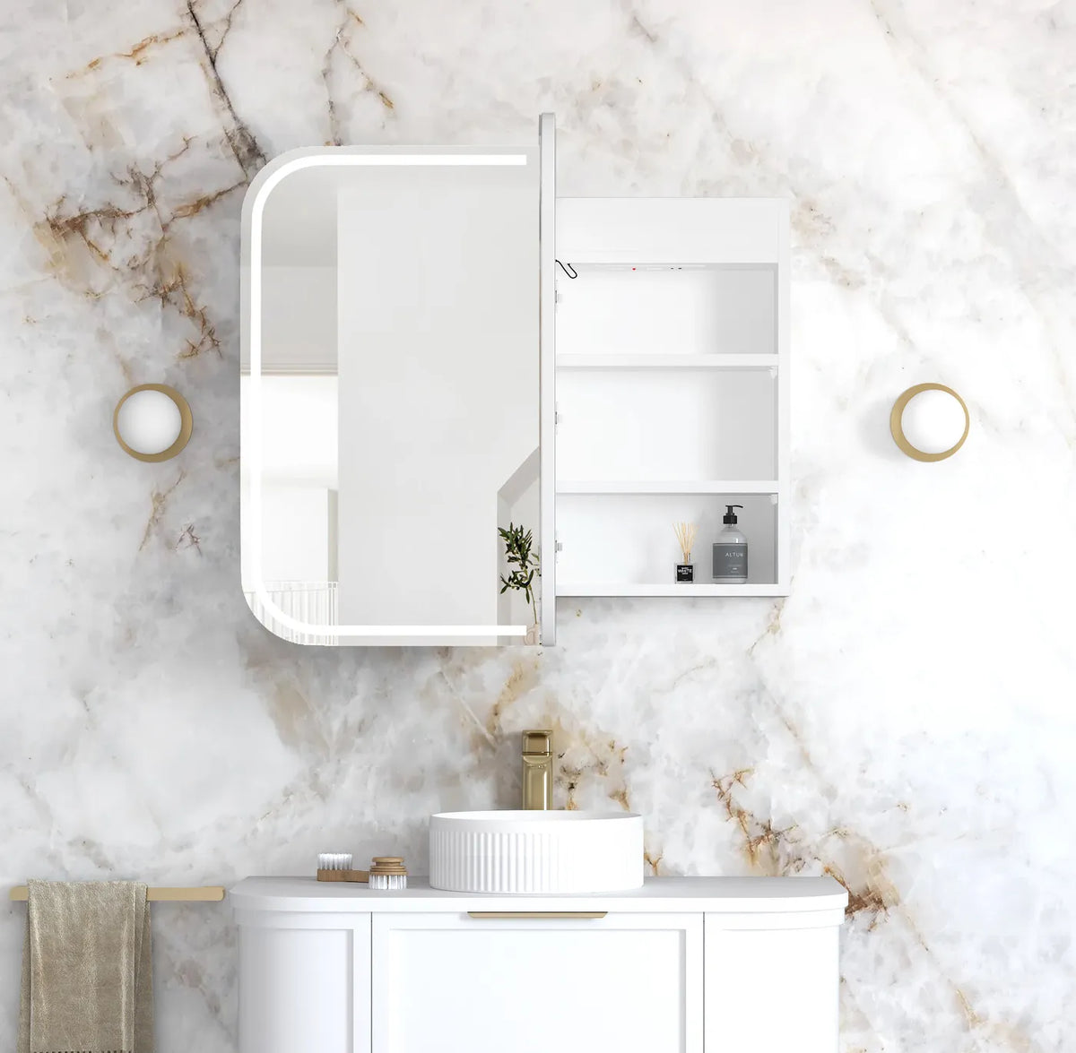 Otti LED-SSQ9075-VP LED Newport 900x750mm White Shaving Cabinet