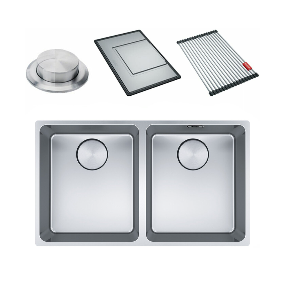 Franke Mythos Double Bowl 705mm Undermount Stainless Steel with Accessories, MYX120-34/34FPC