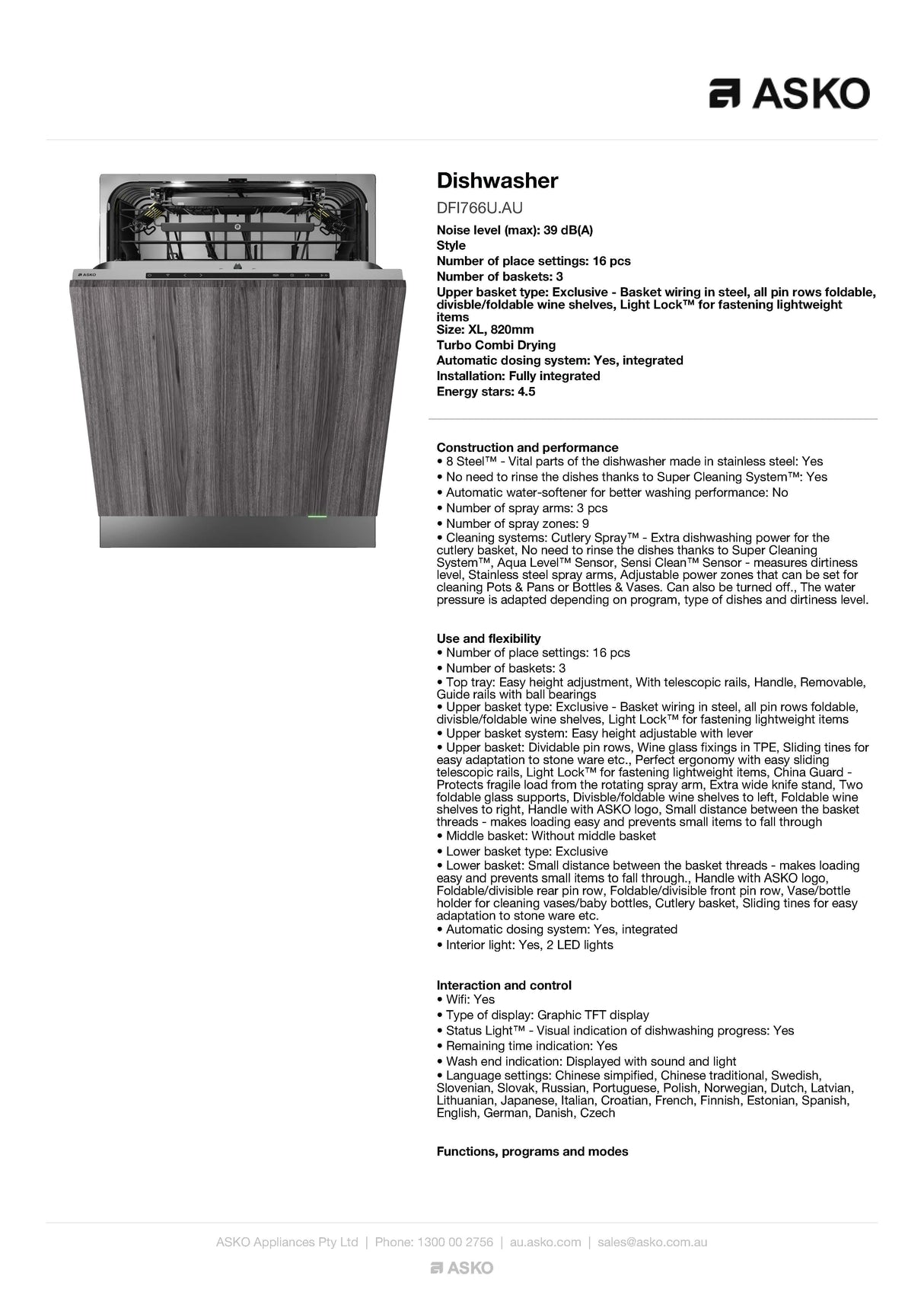 ASKO DFI766UAU Style Fully Integrated Dishwasher - ASKO Seconds Discount