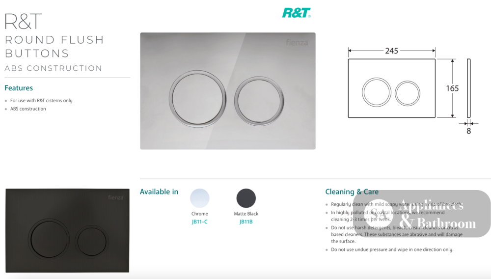 R&T JB11-C Round Button Flush Plate Chrome - Toilet Cisterns & Buttons