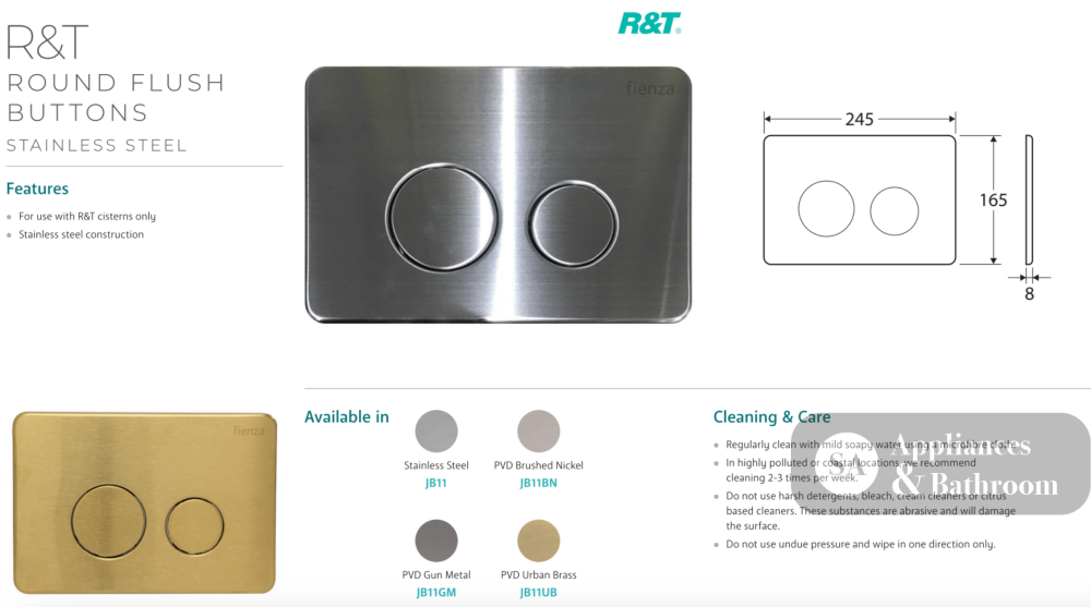 R&T JB11UB Round Button Flush Plate Urban Brass - Toilet Cisterns & Buttons
