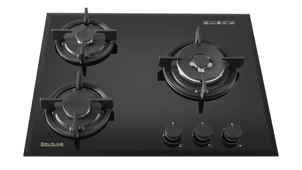 Goldline SAB603S 64cm Black 3 Burner Gas Cooktop