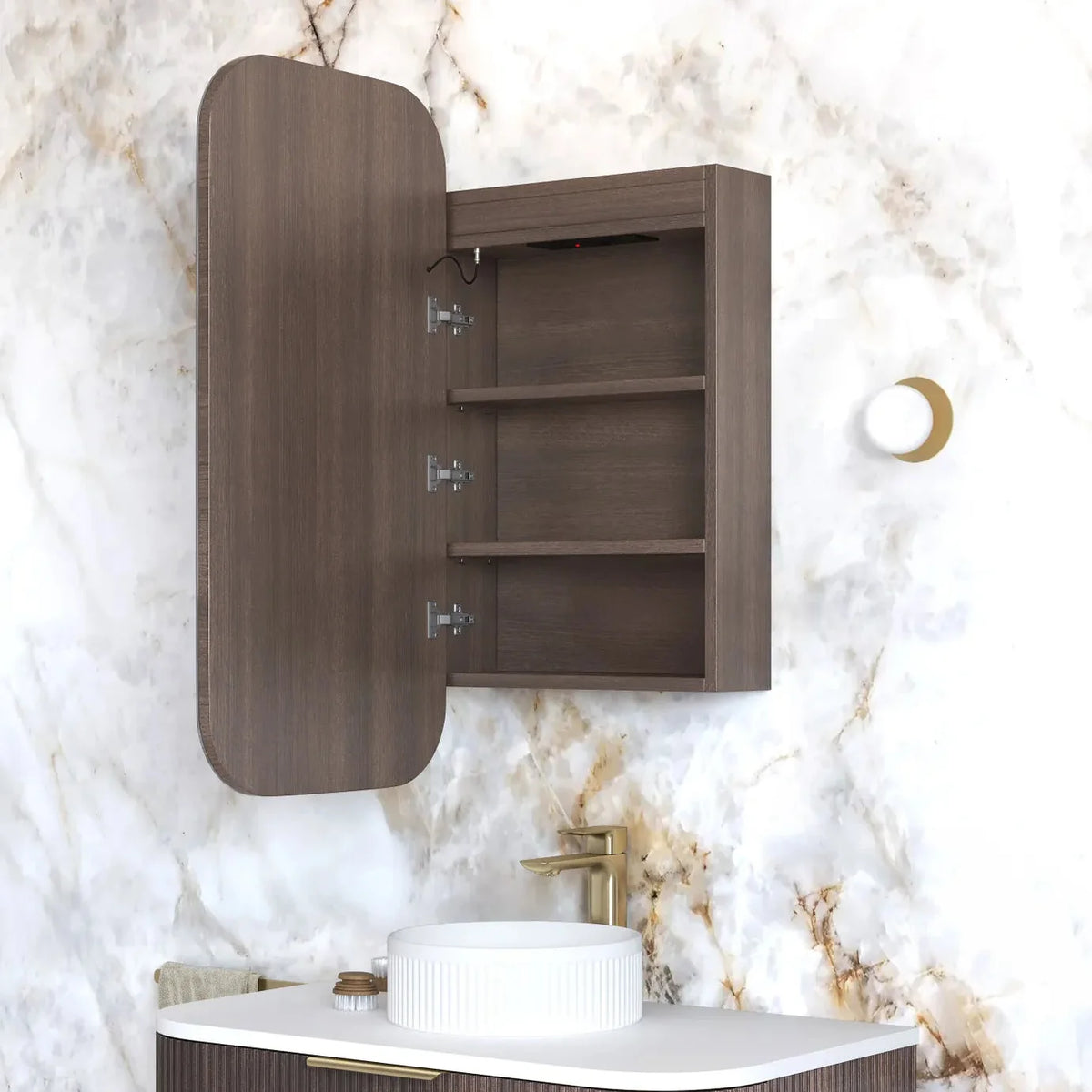 Otti LED-SSQ9045SW-VP LED Newport 900x450mm Sable Walnut Shaving Cabinet