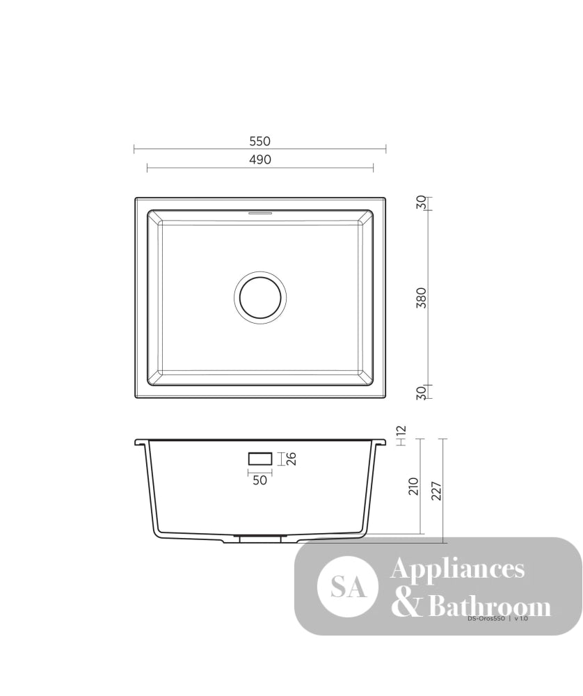 Seima 191025 Oros Sink Abovemount/Undermount No Taphole Black 550 x 440mm - Sinks