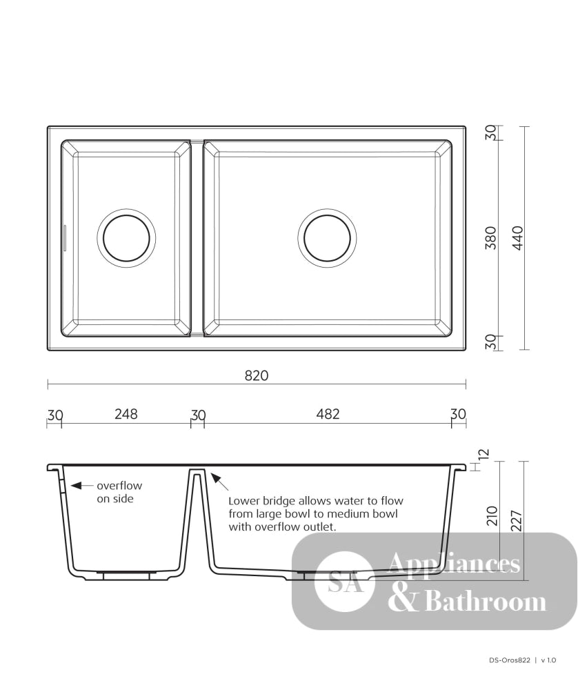 Seima 191043 Oros ArqstoneSink Abovemount/Undermount No Taphole Black 820 x 440mm - Sinks