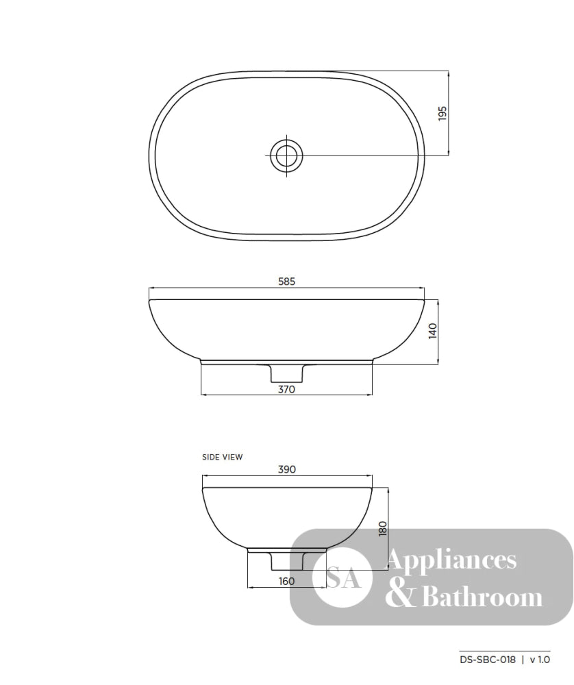 Seima 191453 Arko 018 Above Counter Basin 585mm No Taphole White - Basins
