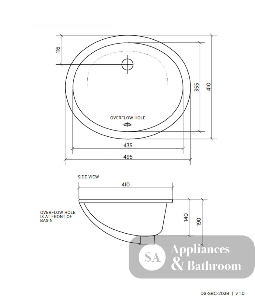 Seima 191469 Arko 203 Undermount Basin with Overflow White No Taphole - Basins