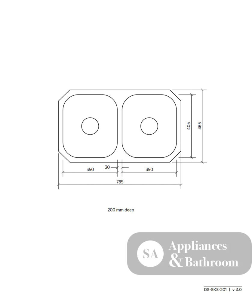 Seima 191605 Acero 210 Double Bowl Sink No Taphole - Sinks