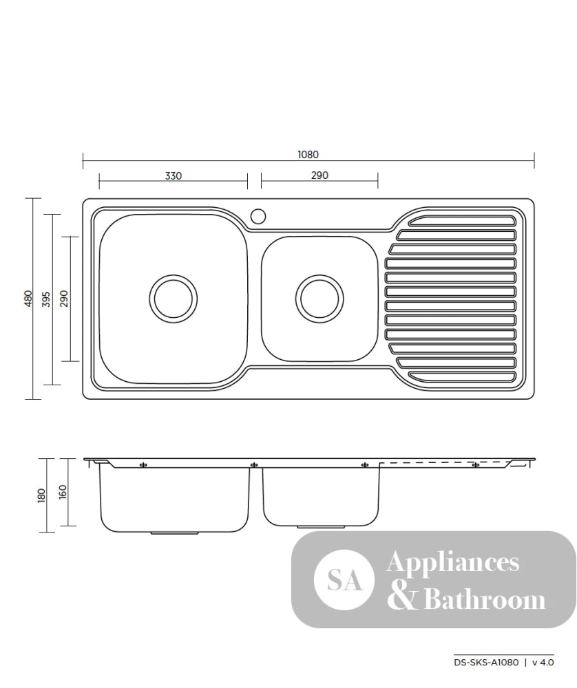 Seima 191613 Acero 1080 Sink 1.75 Right Hand Bowl with Left Hand Drainer One Taphole - Sinks