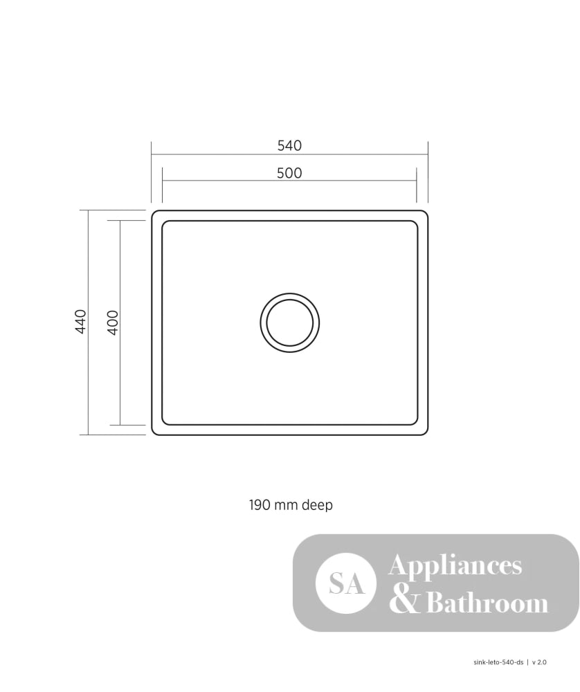 Seima 191922 Leto Sink 500 Single Bowl Abovemount/Undermount with Overflow Stainless Steel 540x440mm - Sinks