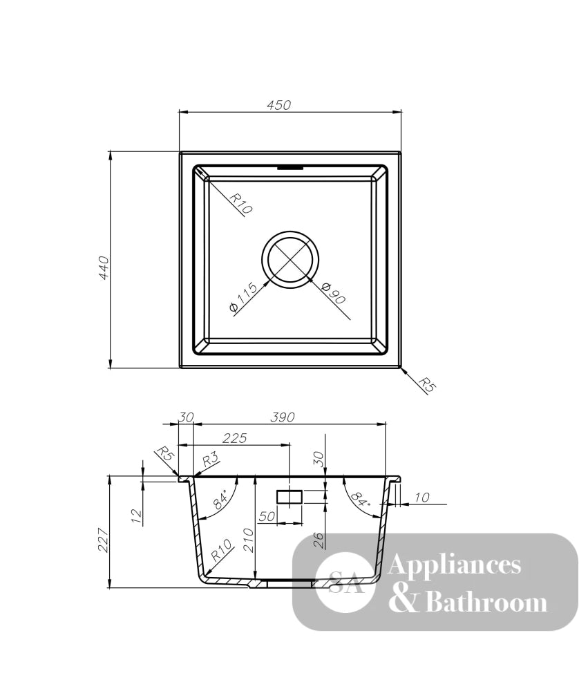 Seima 192183 Oros Arqstone Sink Abovemount/Overmount No Taphole White 450x440mm - Sinks