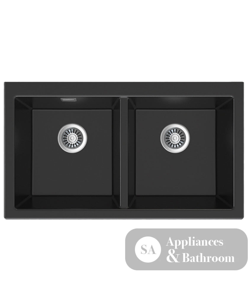 Seima 192184 902 Oros Double Bowl Butler Sink No Taphole Black 900x515mm - Butler Kitchen Sinks