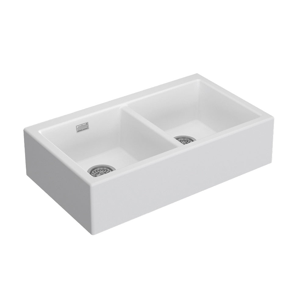 Seima 192185 Oros 902 Double Bowl Butler Sink No Taphole White 900x515mm - Butler Kitchen Sinks