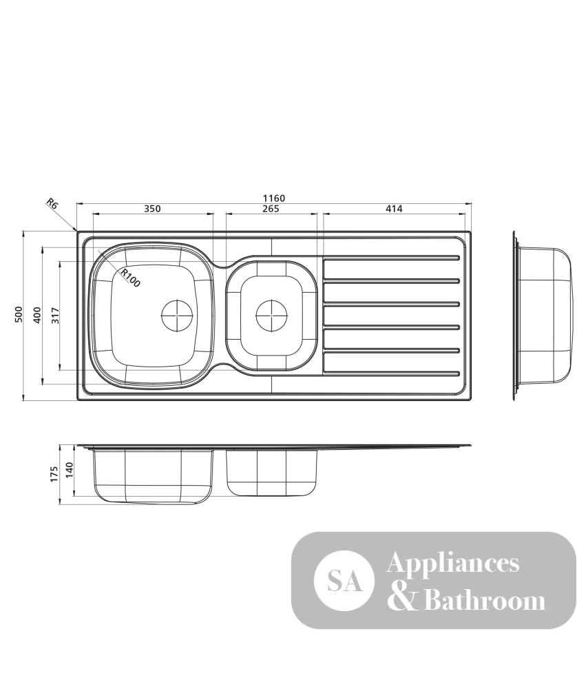 Seima 192389 Acero 1160 Sink Abovemount 1 Tap Hole,Right Hand Drainer Stainless Steel - Sinks