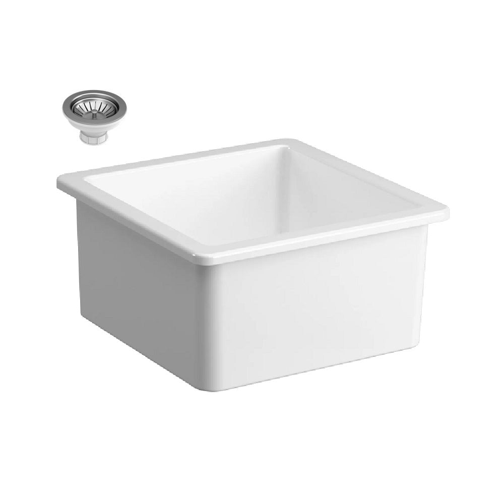 Seima 192420 Odessa 460 Ceramic Butler Sink Single Bowl 460x460mm Abovemount/Undermount White Gloss with Stainless