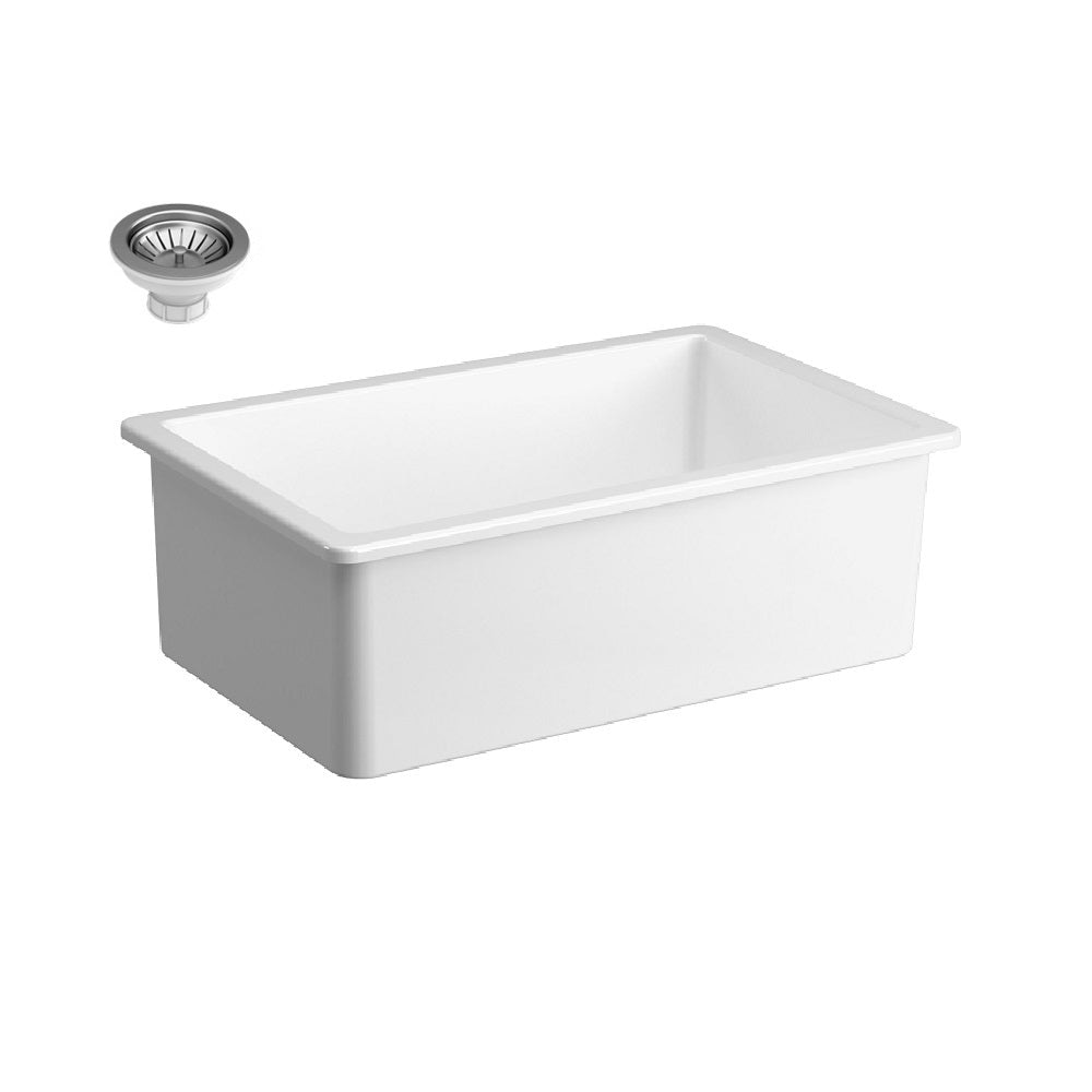 Seima 192422 Odessa 760 Ceramic Butler Sink Single Bowl 760x480mm Abovemount/Undermount White Gloss with Stainless