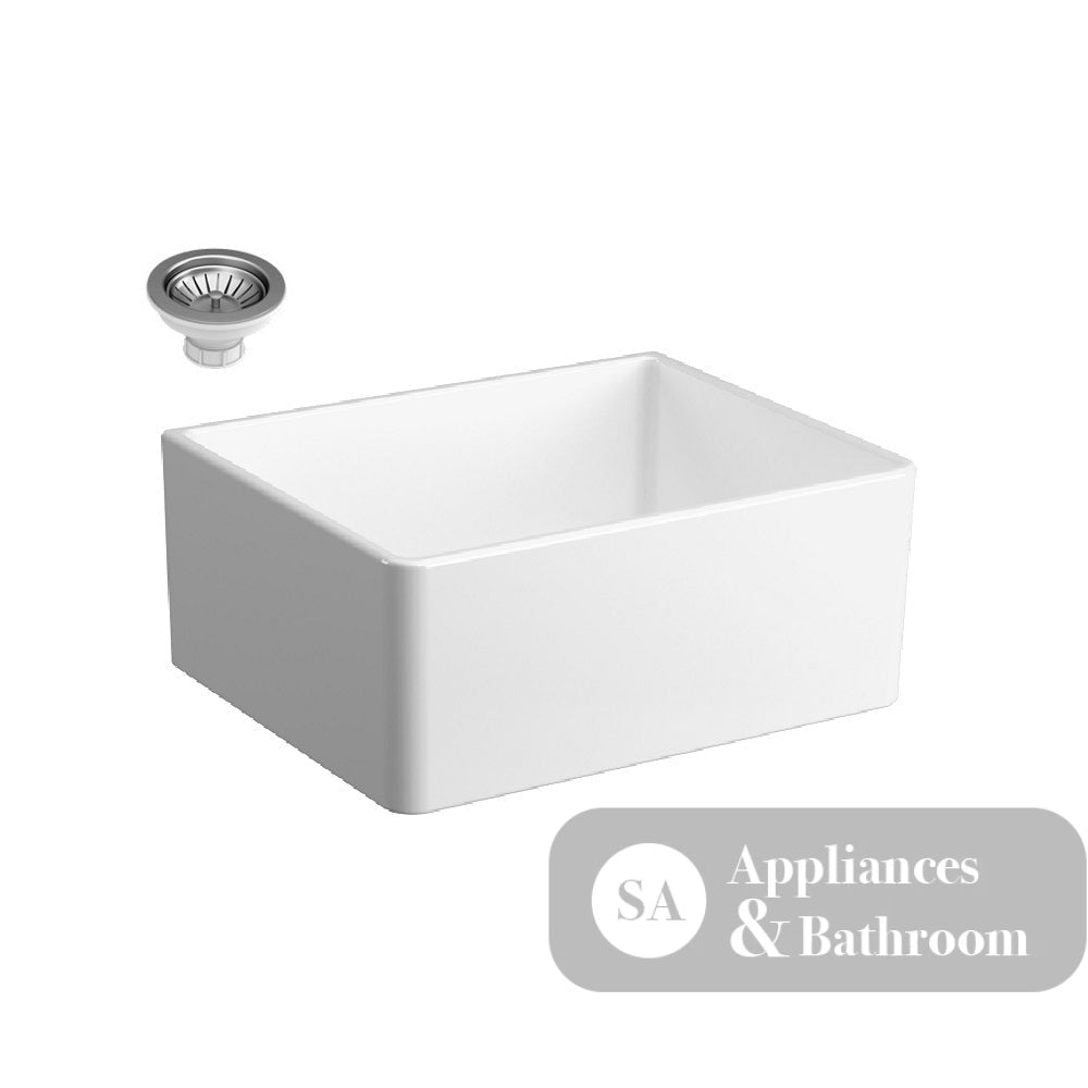 Seima 192423 Odessa 610 Ceramic Butler Sink Single Bowl 610x485mm Abovemount/Undermount White Gloss with Stainless