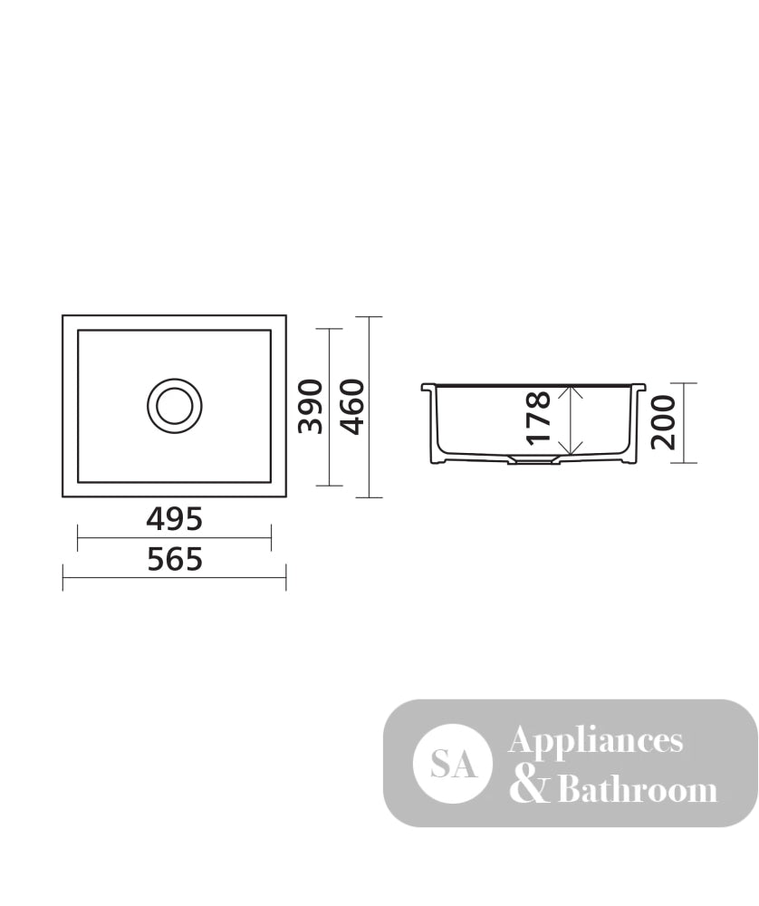 Seima 192501 Odessa 560 Ceramic Butler Sink Single Bowl 565x460mm Abovemount/Undermount White Gloss with Stainless