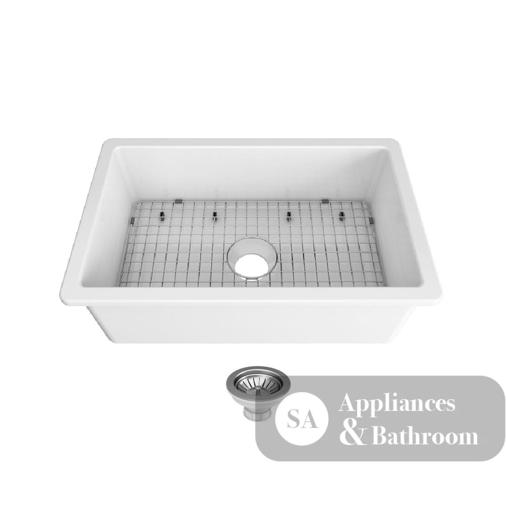 Seima 192502 Odessa 760 Ceramic Butler Sink Single Bowl 760x480mm Abovemount/Undermount White Gloss with Stainless