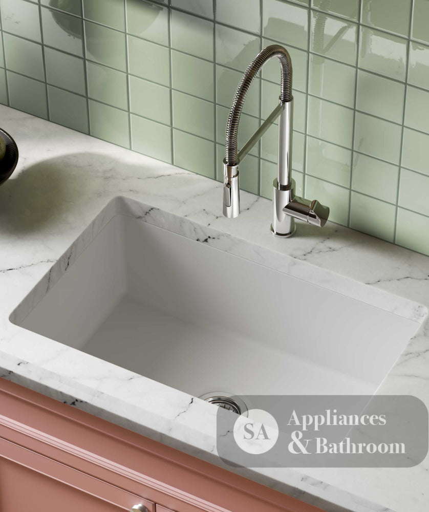 Seima 192502 Odessa 760 Ceramic Butler Sink Single Bowl 760x480mm Abovemount/Undermount White Gloss with Stainless