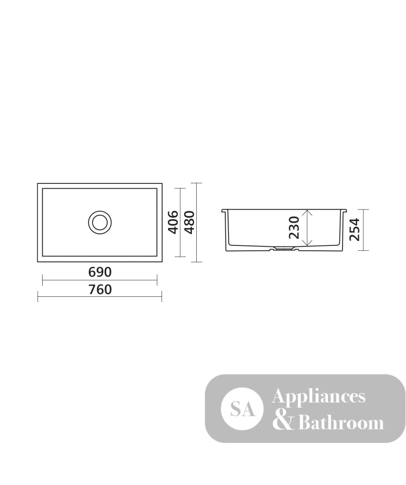 Seima 192502 Odessa 760 Ceramic Butler Sink Single Bowl 760x480mm Abovemount/Undermount White Gloss with Stainless