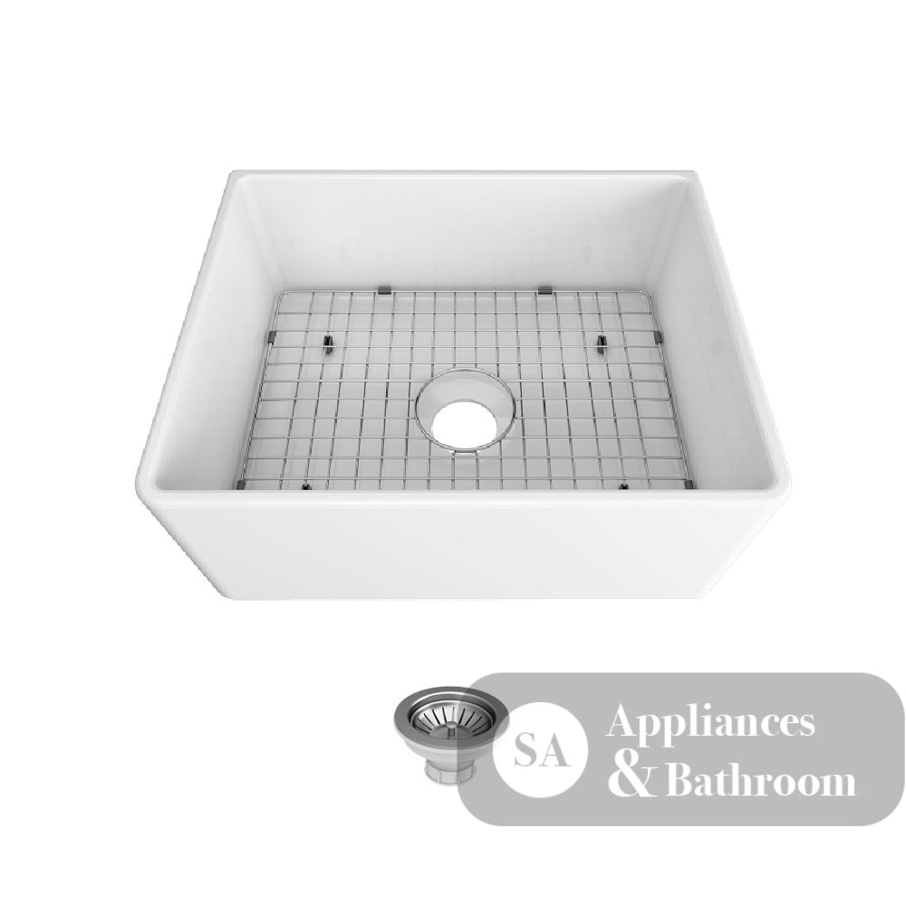 Seima 192513 Odessa 610 Ceramic Butler Sink Single Bowl 610x485mm Abovemount/Undermount White Gloss with Gunmetal
