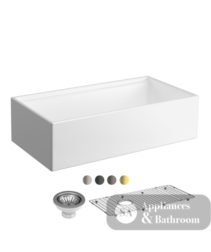 Seima 192516 Odessa 920 Ceramic Butler Sink Single Bowl 915x485mm Workstation White Gloss with Gunmetal Basket Waste &