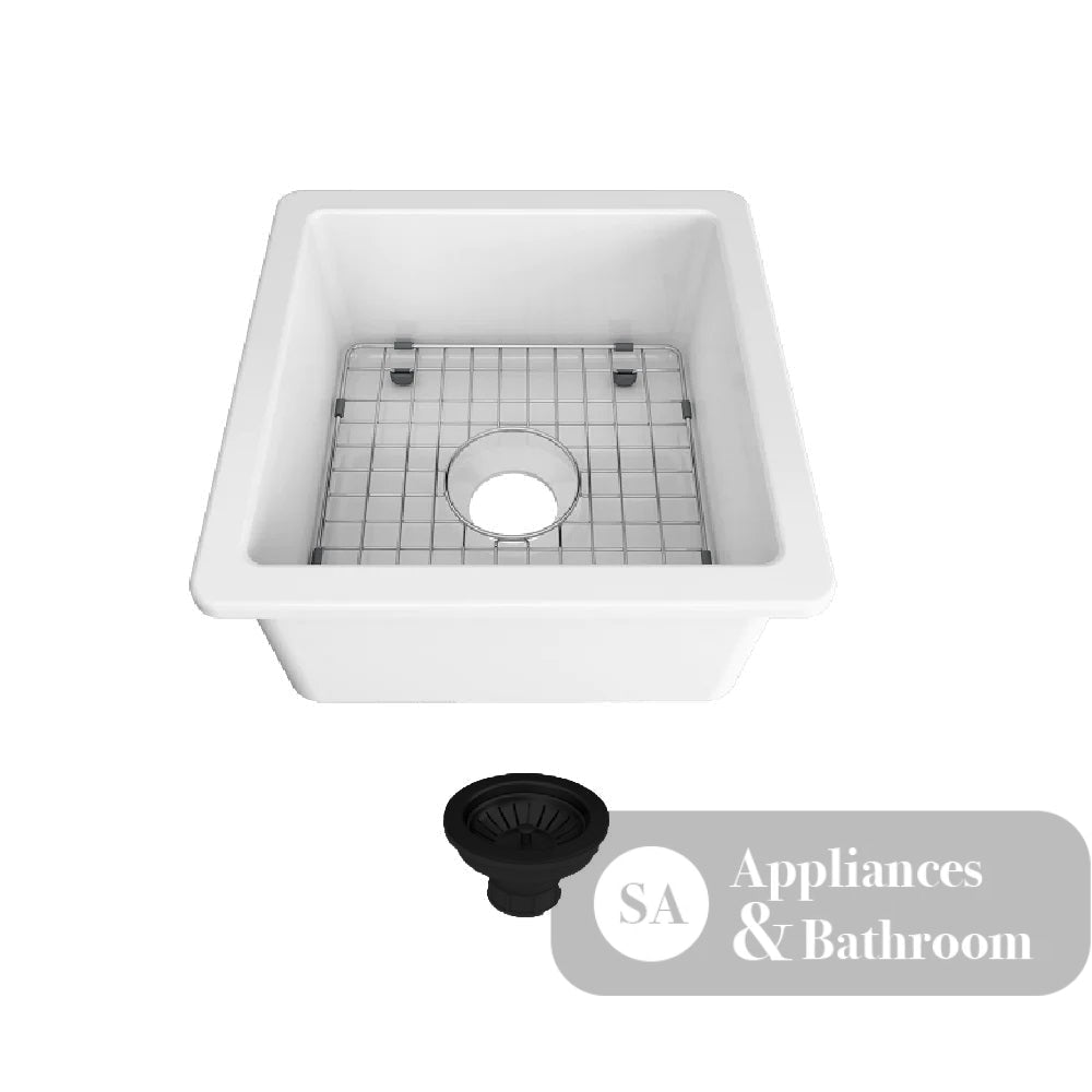 Seima 192530 Odessa 460 Ceramic Butler Sink Single Bowl 460x460mm Abovemount/Undermount White Gloss with Brushed Black