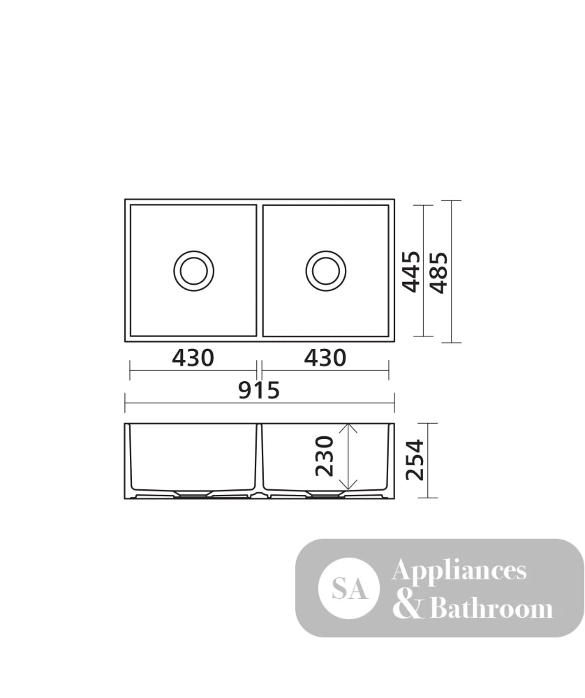 Seima 192535 Odessa 915 Ceramic Butler Sink Double Bowl 915x485mm Apron Front White Gloss with Black Basket Waste &