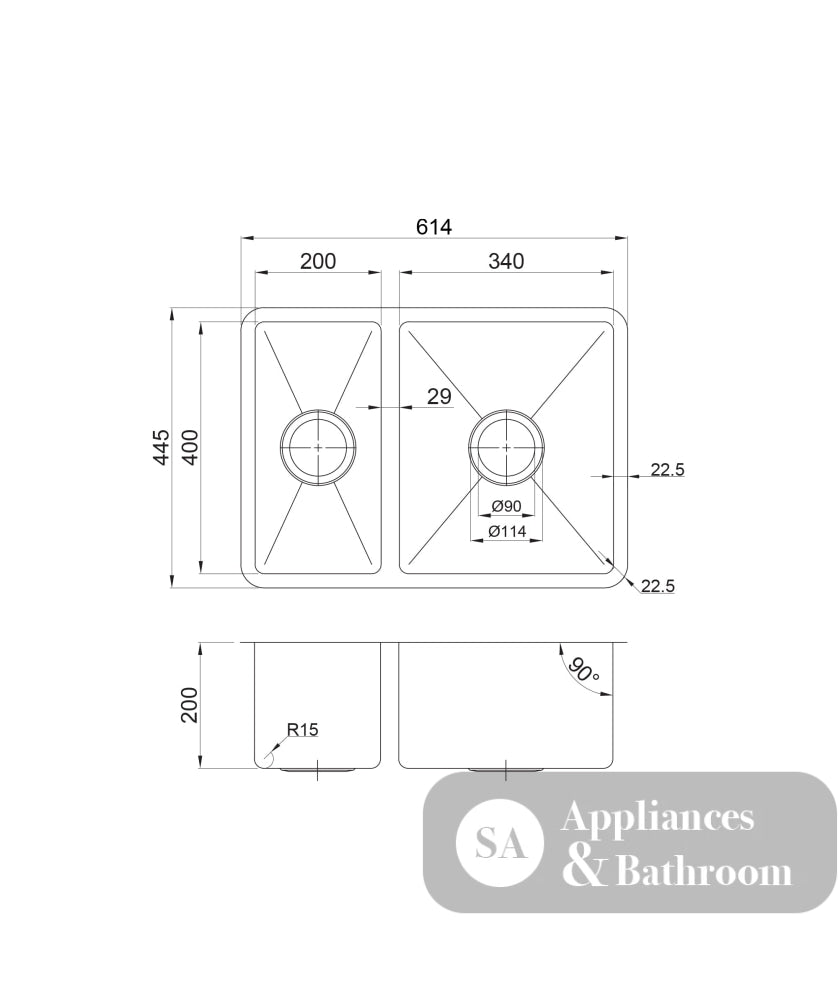 Seima 192791 Leto Sink 560 1 & 1/2 Bowl Abovemount/Undermount no Taphole Stainless Steel 560x445mm - Sinks