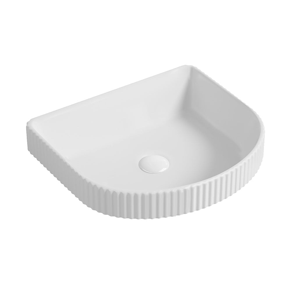 Seima 192948 Cleo 430 Fluted D-Shape Semi-Inset Basin 430x380mm Gloss White - Above Counter Basins
