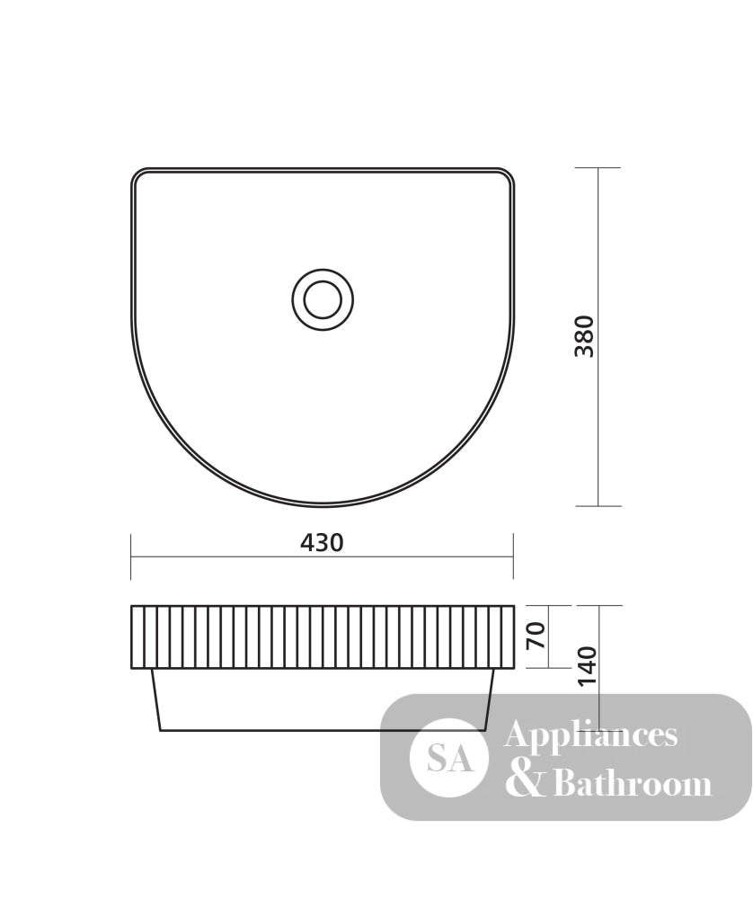 Seima 192948 Cleo 430 Fluted D-Shape Semi-Inset Basin 430x380mm Gloss White - Above Counter Basins