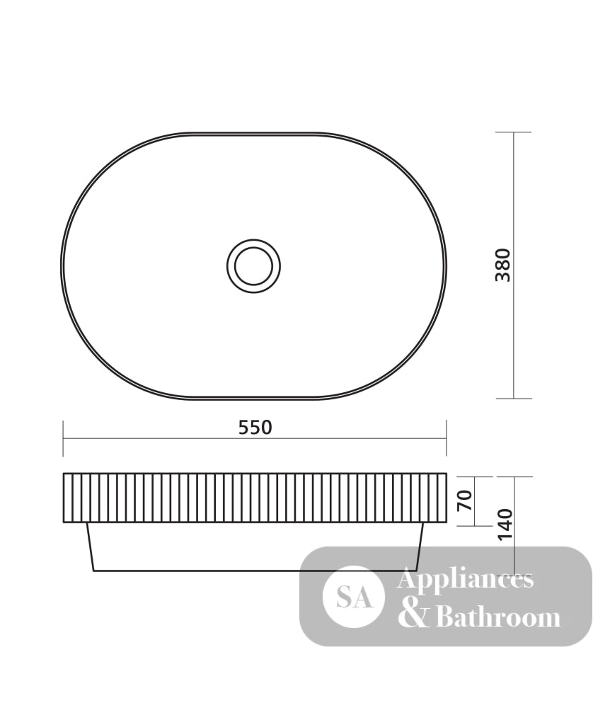 Seima 192952 Cleo 550 Fluted Ellipse Semi-Inset Basin 550x380mm Gloss White - Above Counter Basins