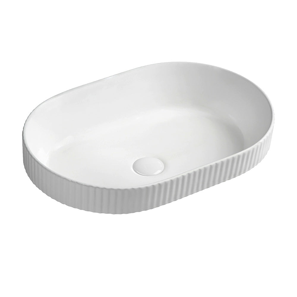Seima 192952 Cleo 550 Fluted Ellipse Semi-Inset Basin 550x380mm Gloss White - Above Counter Basins