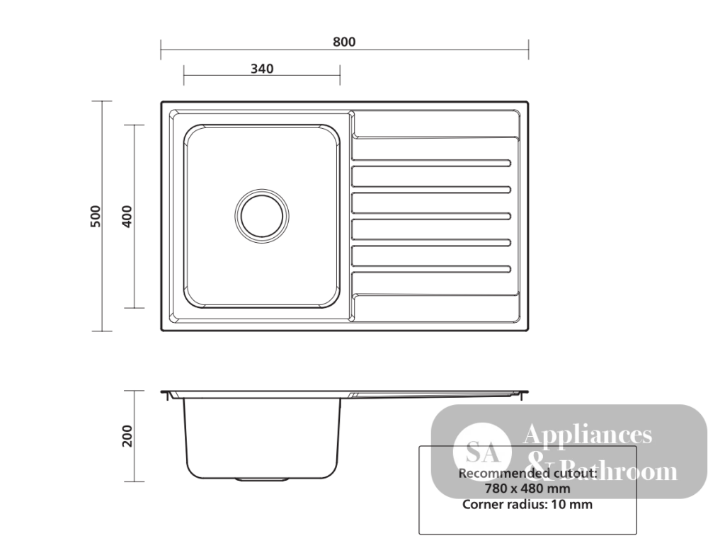Seima Kubic 100 Single Bowl Sink with Left Hand Drainer One Taphole 191637 - Sinks
