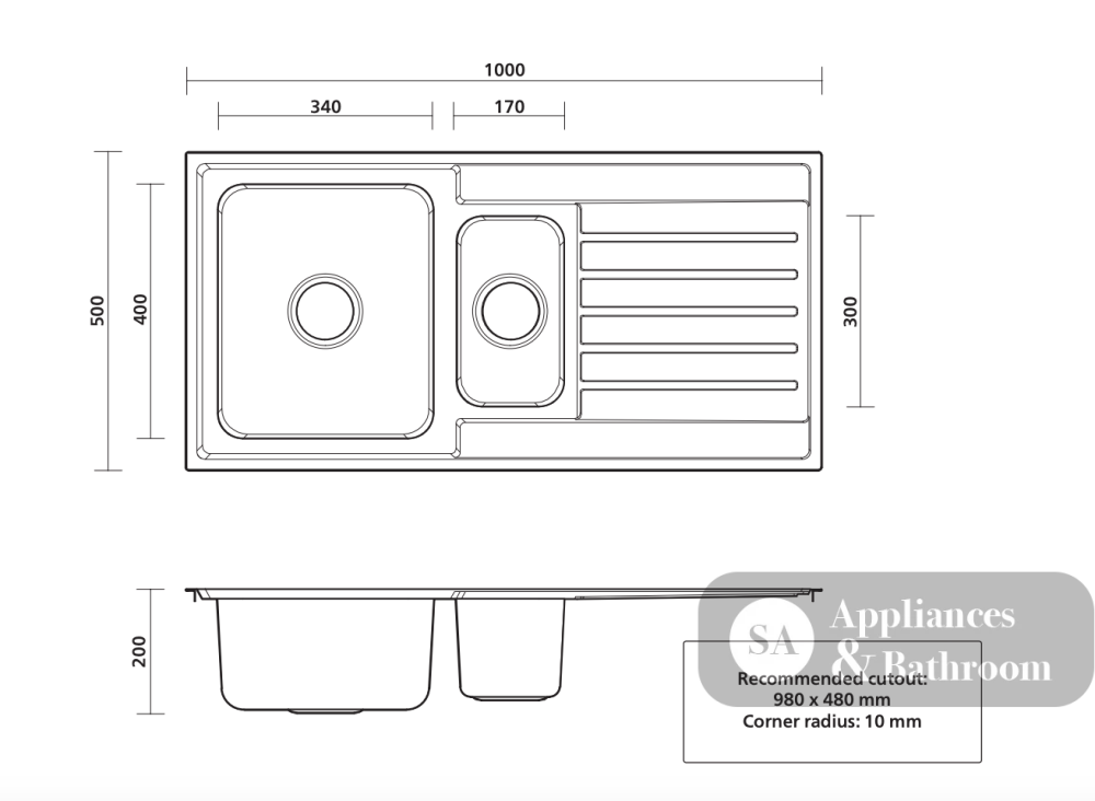 Seima Kubic 150 Sink 1.5 Bowl with Left Hand Drainer One Taphole 191642 - Sinks