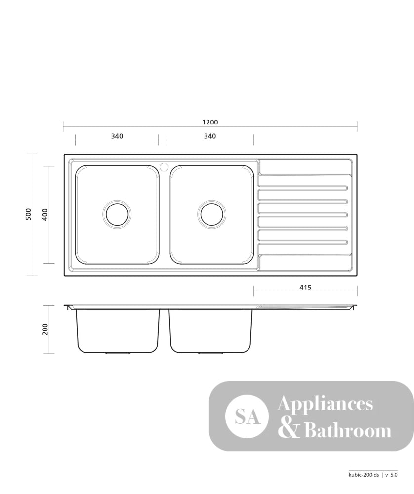 Seima Kubic 200 Double Bowl Sink with Left Hand Drainer One Taphole 191651 - Sinks