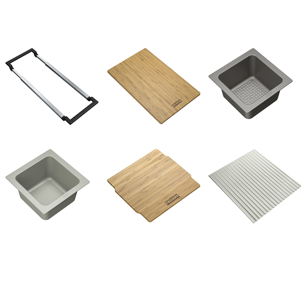 Franke Accessories System- All in Pack 2- Bridge, C/board, Small Strainer, Small Storage Bowl, Lid, Silicon Mat